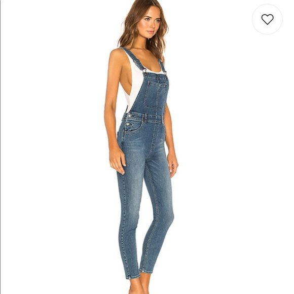 free people slim denim overalls